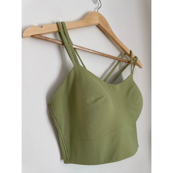 Like a Cloud Ribbed Longline Bra Light Support in Green - Picture 1 of 7